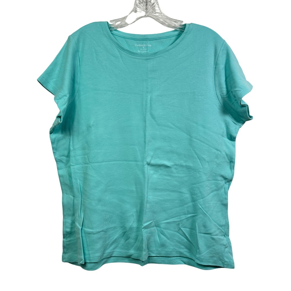Coldwater Creek Womens XL Turquoise Aqua 100% Cotton Short Sleeve Crew Neck Tee